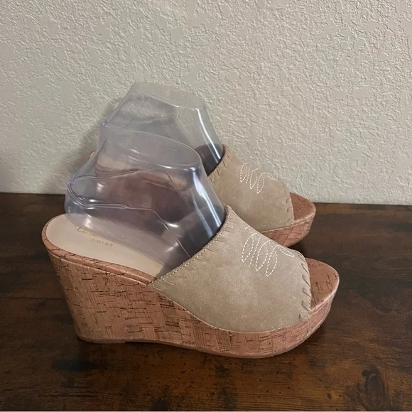 Ariat Taupe Suede Cork Wedge Mules - Picture 3 of 8